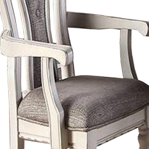 Benzara Wooden Arm Chair With Button Tufted Back Set Of 2 Cream And Gray - BM233131