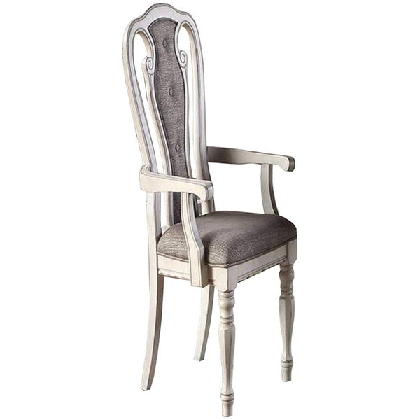 benzara Wooden Arm Chair with Button Tufted Back Set of 2 Cream and Gray - BM233131