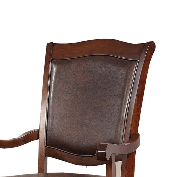 Benzara Wooden Arm Chair With Leather Upholstery Cherry Brown Set Of 2