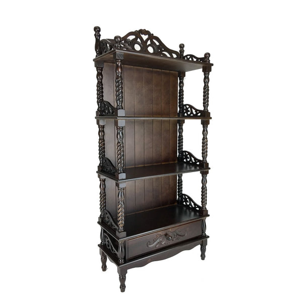 Benzara Wooden Bookcase Shelf With Carved Details And Filigree Accents Brown - BM213452