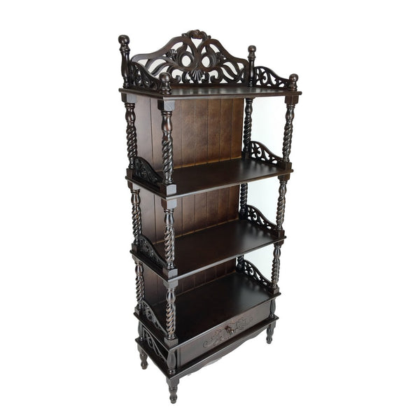 Benzara Wooden Bookcase Shelf With Carved Details And Filigree Accents Brown - BM213452