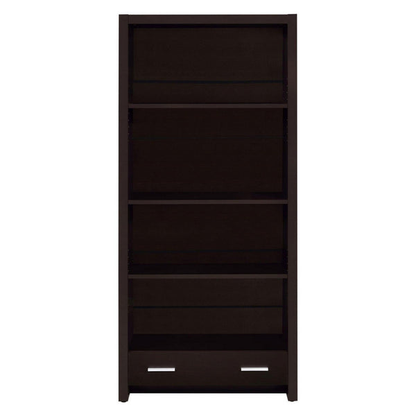 Benzara Wooden Bookcase With 3 Shelves And 1 Drawer Dark Brown - BM229684