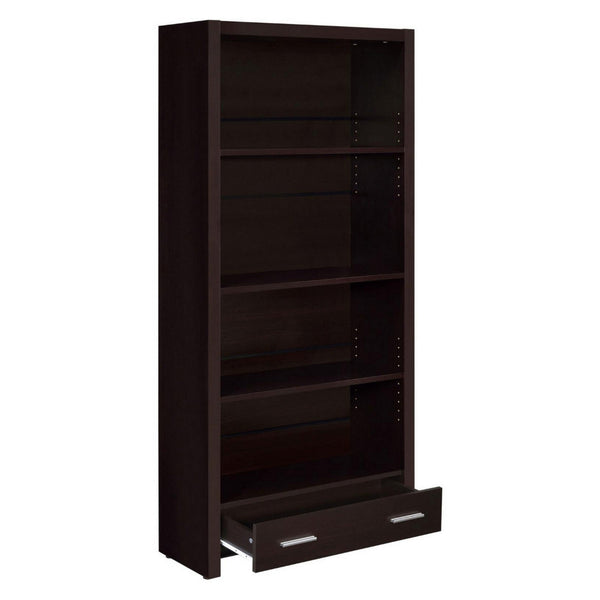 Benzara Wooden Bookcase With 3 Shelves And 1 Drawer Dark Brown - BM229684