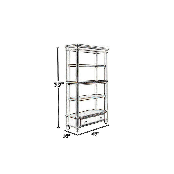 Benzara Wooden Bookcase With 4 Tier Shelves And Bottom Drawer In Brown And White - BM213228