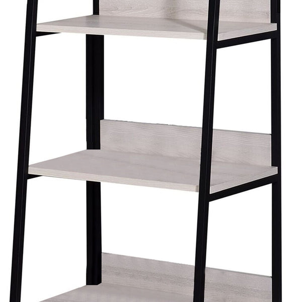 Benzara Wooden Bookshelf With 3 Open Compartments In Washed White And Black - BM211103