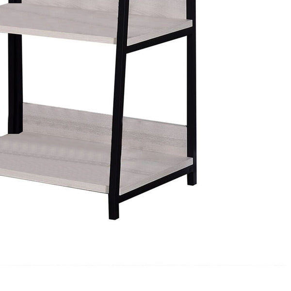 Benzara Wooden Bookshelf With 3 Open Compartments In Washed White And Black - BM211103