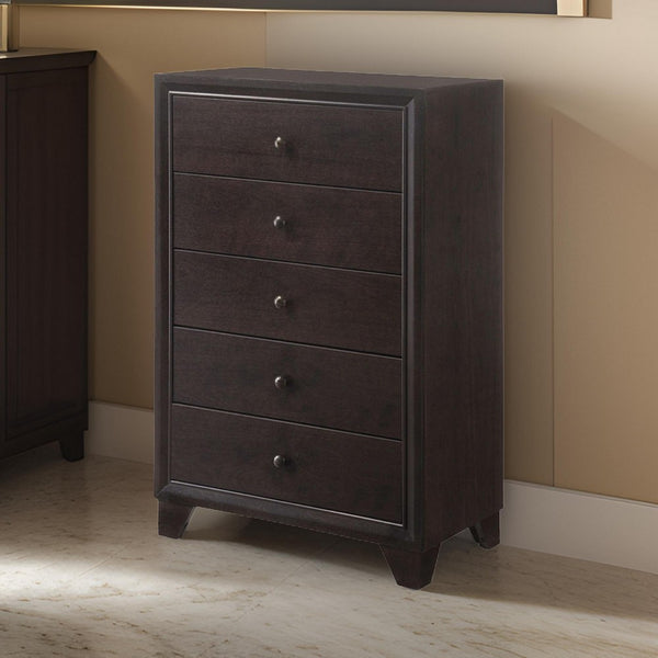 benzara Wooden Chest with 5 Spacious Drawers Espresso Brown - BM177804