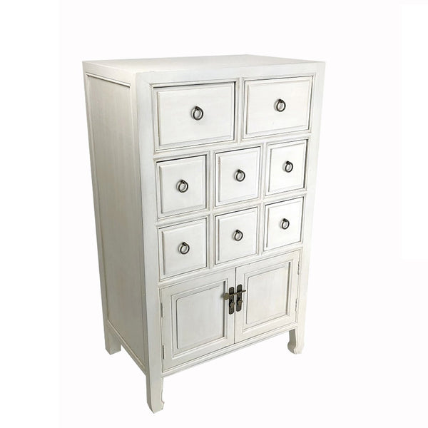 Benzara Wooden Chest With 8 Drawers And 2 Door Cabinets White - BM210154