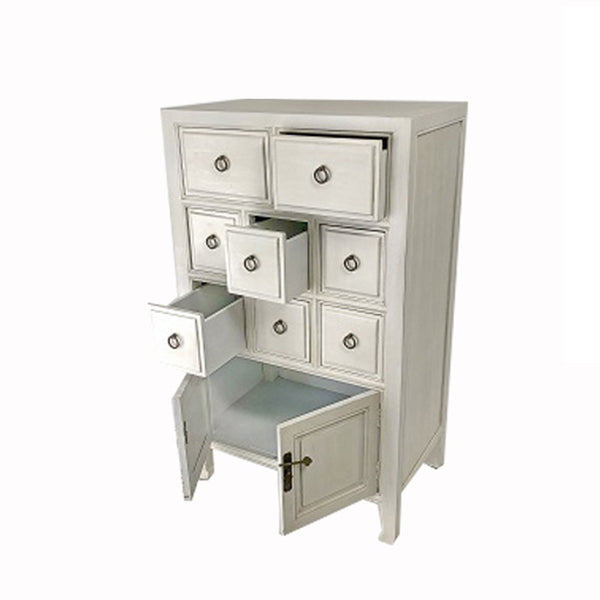 Benzara Wooden Chest With 8 Drawers And 2 Door Cabinets White - BM210154