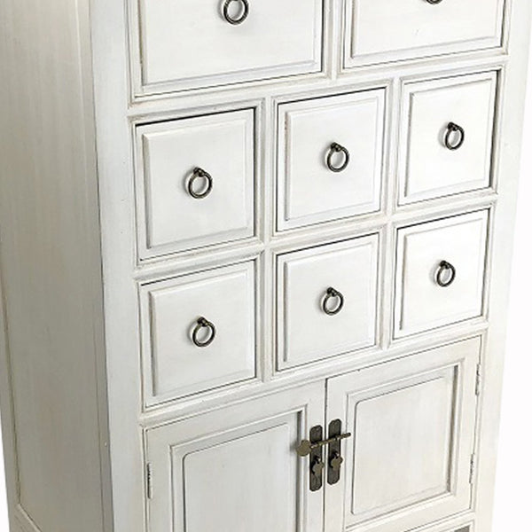 Benzara Wooden Chest With 8 Drawers And 2 Door Cabinets White - BM210154