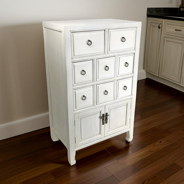benzara Wooden Chest with 8 Drawers and 2 Door Cabinets White - BM210154