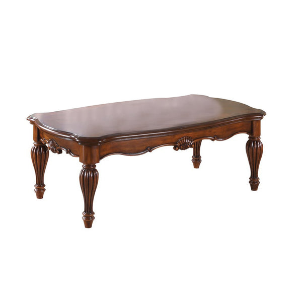 Benzara Wooden Coffee Table With Reeded Turned Legs Cherry Brown - BM186034