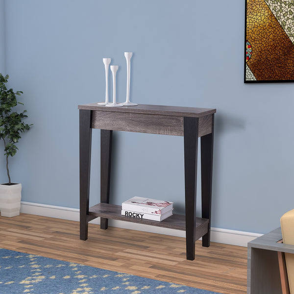 benzara Wooden Console Table With Bottom Shelf Black And Gray - BM179698