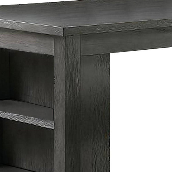 Benzara Wooden Counter Height Table With Three Storage Shelves Gray - BM232889