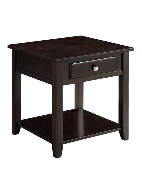 benzara Wooden End Table With Drawer and Bottom Shelf Walnut Brown