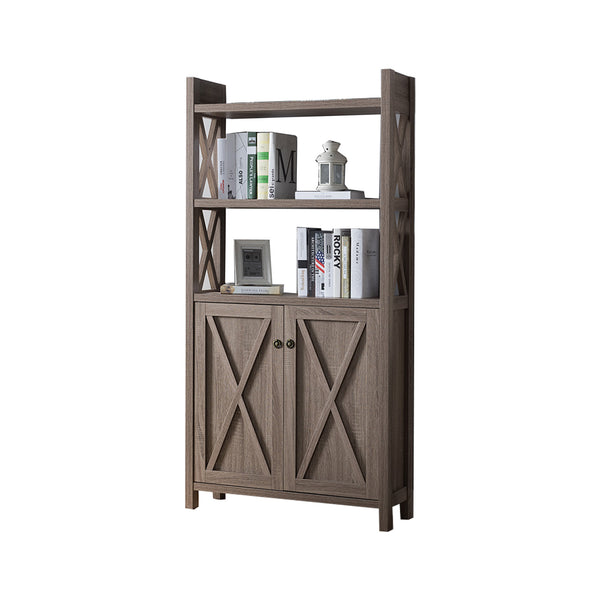benzara Wooden File Cabinet With 'X' Shaped Cutout Side Panel Dark Taupe Brown - BM179748