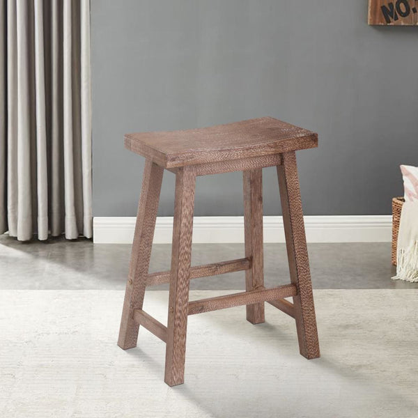 Benzara Wooden Frame Saddle Seat Counter Height Stool With Angled Legs Brown - BM61441