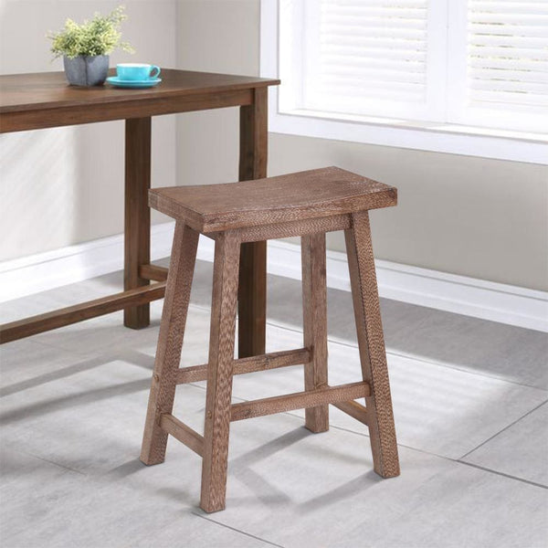 benzara Wooden Frame Saddle Seat Counter Height Stool with Angled Legs Brown - BM61441
