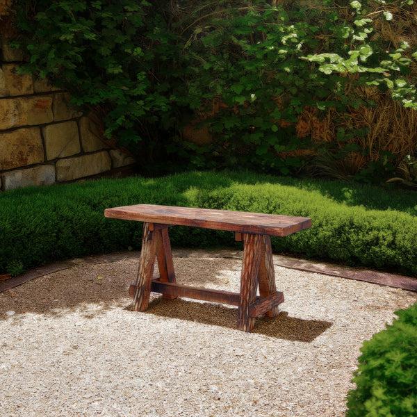 Benzara Wooden Garden Patio Bench With Retro Etching Cappuccino Brown - UPT‐69623