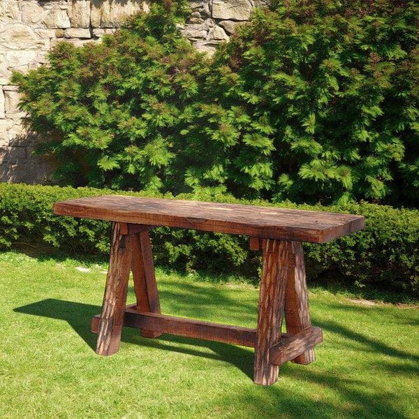 benzara Wooden Garden Patio Bench With Retro Etching Cappuccino Brown - UPT‐69623