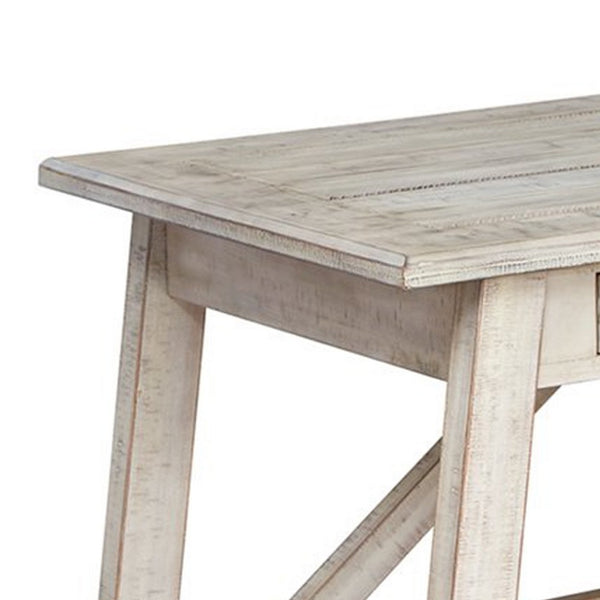 Benzara Wooden Office Desk With 2 Drawers And Truss Beam Legs Antique White - BM206092