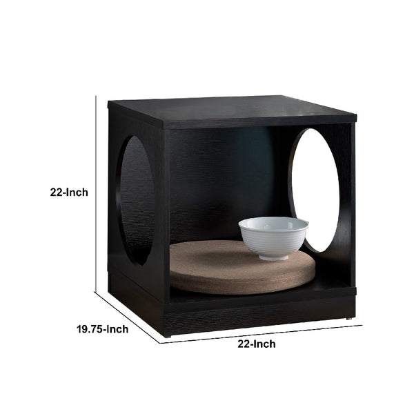Benzara Wooden Pet End Table With Flat Base And Cutout Design On Sides Black - BM200659