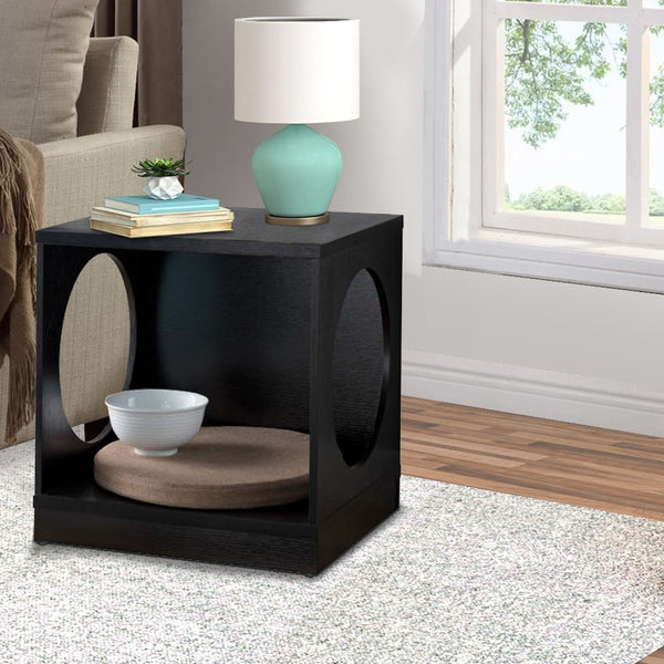 benzara Wooden Pet End Table with Flat Base and Cutout Design on Sides Black - BM200659