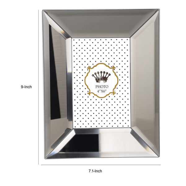 Benzara Wooden Picture Frame With Beveled Glass Borders White And Gray