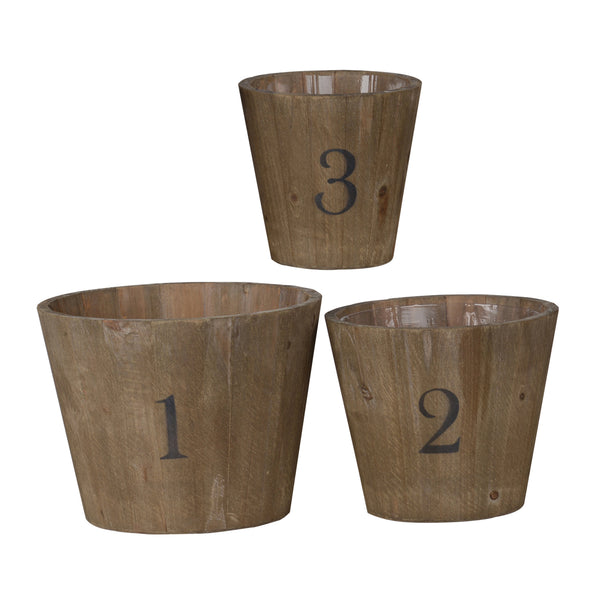 Benzara Wooden Planter With Round Base And Assorted Sizes Set Of 3 Brown - BM202278