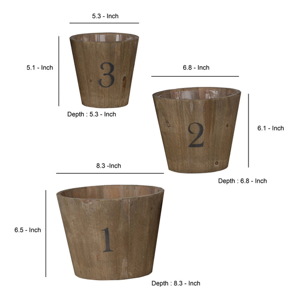 Benzara Wooden Planter With Round Base And Assorted Sizes Set Of 3 Brown - BM202278