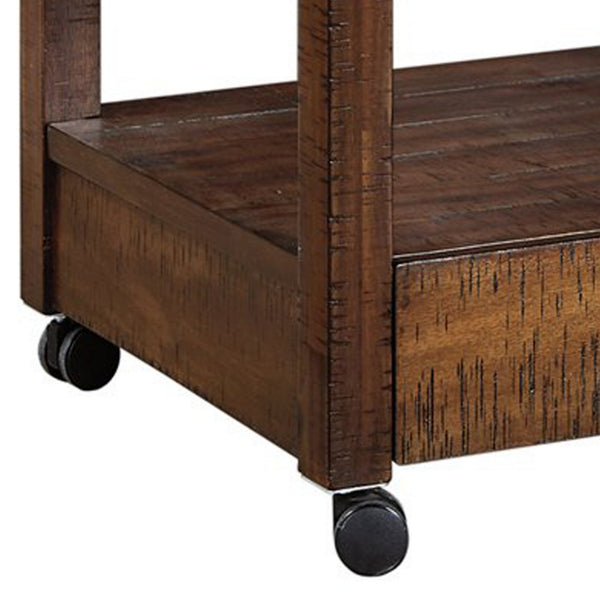 Benzara Wooden Printer Stand 2 Drawers 1 Open Compartment Brown - BM209332