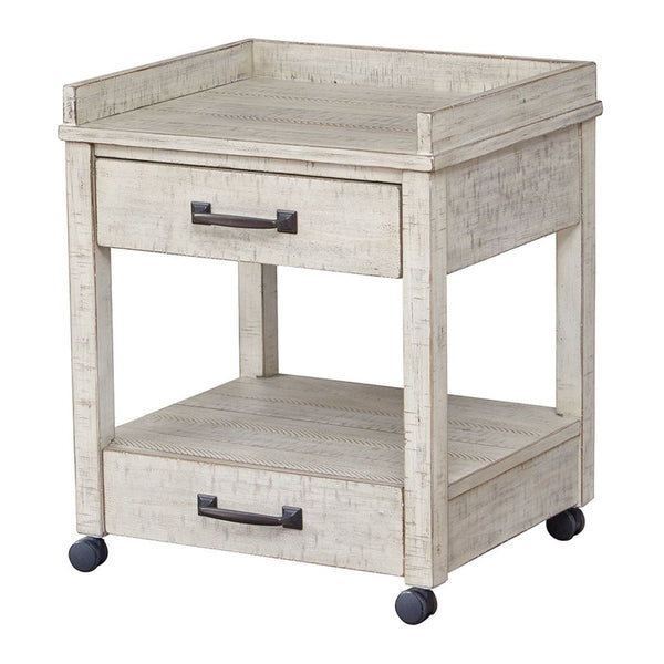 Benzara Wooden Printer Stand With 2 Drawers And Open Bottom Shelf In Distressed White - BM209263