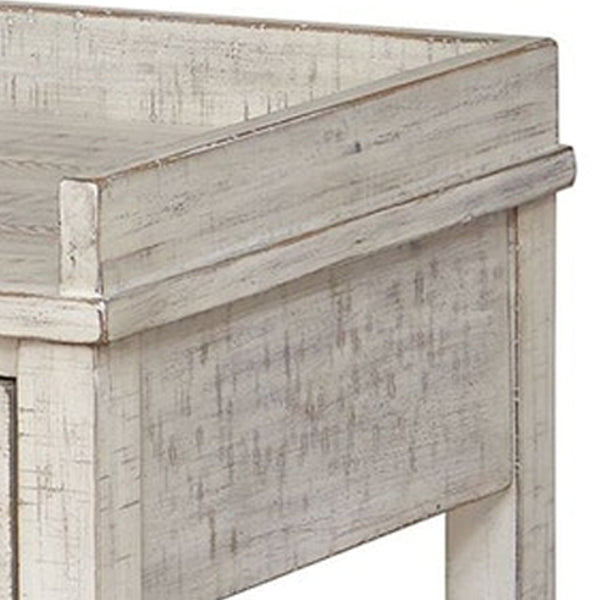 Benzara Wooden Printer Stand With 2 Drawers And Open Bottom Shelf In Distressed White - BM209263