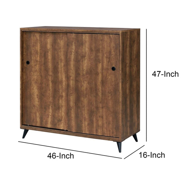 Benzara Wooden Shoe Cabinet With 2 Sliding Doors And Splayed Legs In Oak Brown - BM211129