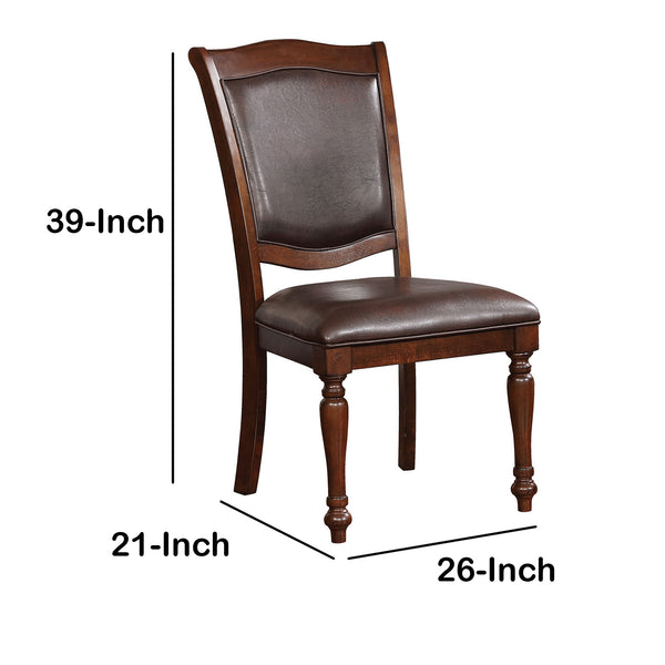 Benzara Wooden Side Chair With Leatherette Cushioned Seating Brown Set Of 2 - BM183612