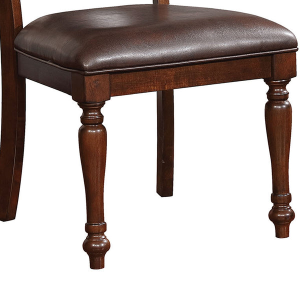 Benzara Wooden Side Chair With Leatherette Cushioned Seating Brown Set Of 2 - BM183612