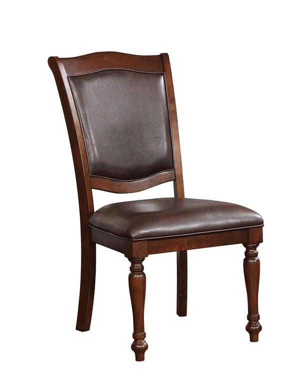 benzara Wooden Side Chair with Leatherette Cushioned Seating Brown Set of 2 - BM183612