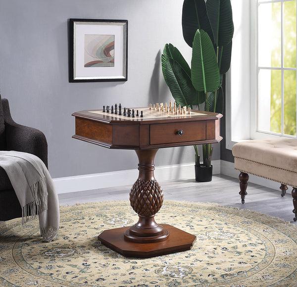 benzara Wooden Square Top Reversible Game Table with Pedestal Base Brown - BM193859