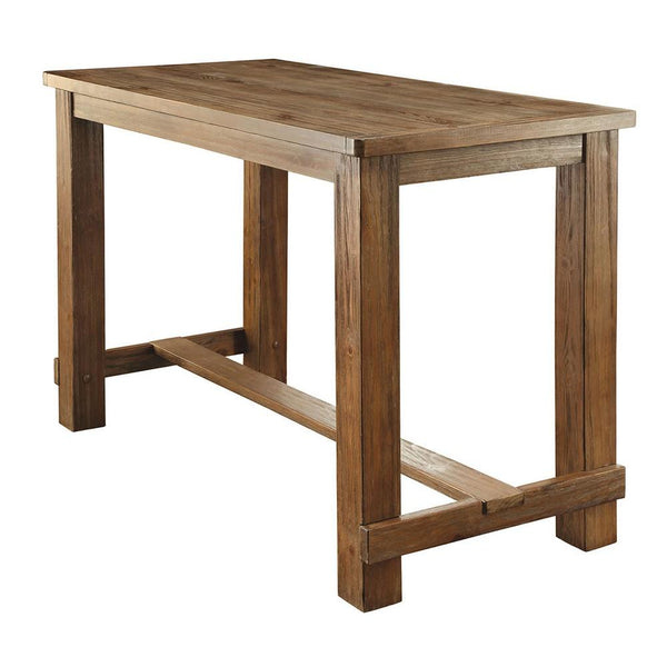benzara Wooden Top Bar Height Table with Thick Block Legs Brown - BM235498