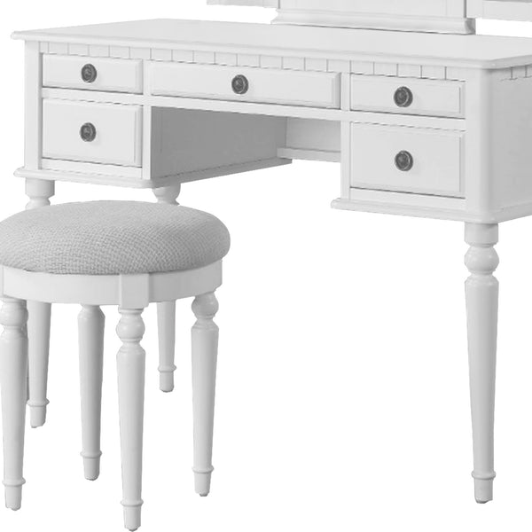 Benzara Wooden Vanity Set With Stool White - BM171346