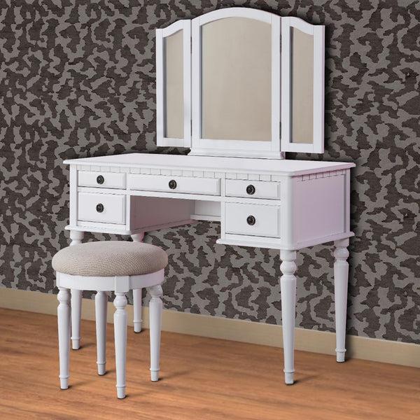 benzara Wooden Vanity Set With Stool White - BM171346