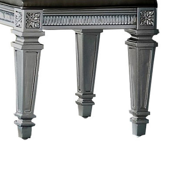 Benzara Wooden Vanity Stool Wit Leatherette Seat And Faux Crystal Accents Gray - BM220011