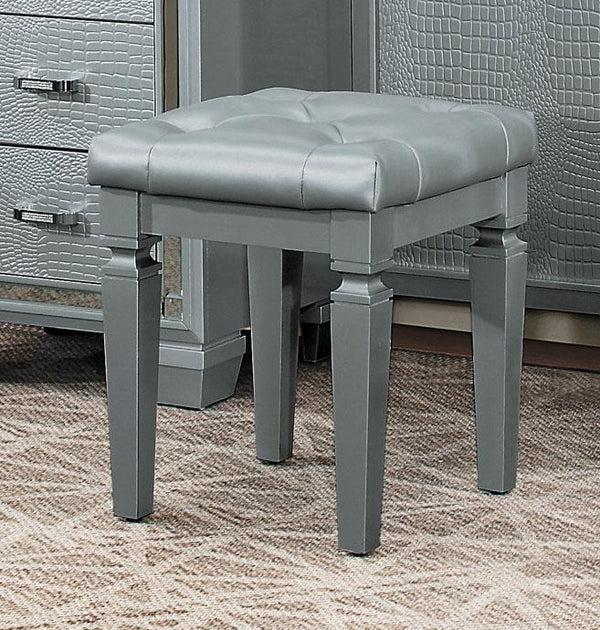 benzara Wooden Vanity Stool With Faux Leather Tufted Seat Gray