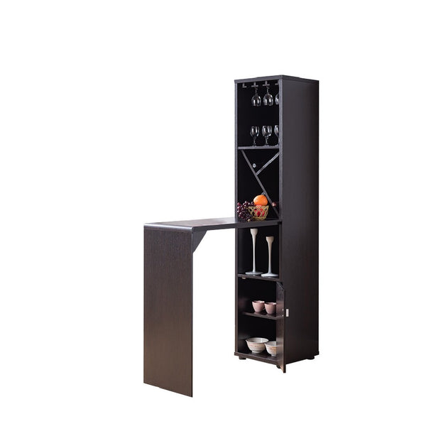 Benzara Wooden Wine Cabinet With Spacious Storage And Bar Table Red Cocoa Brown - BM200684