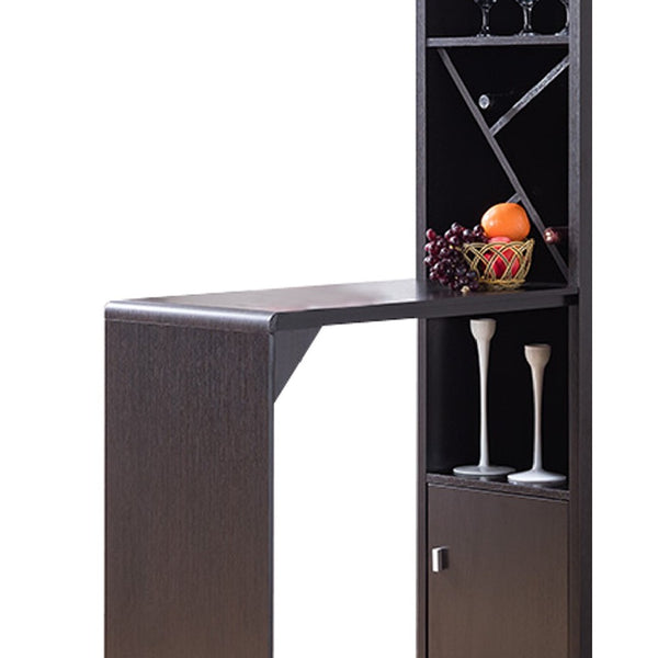 Benzara Wooden Wine Cabinet With Spacious Storage And Bar Table Red Cocoa Brown - BM200684