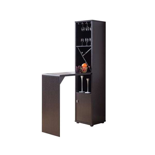 benzara Wooden Wine Cabinet with Spacious Storage and Bar Table Red Cocoa Brown - BM200684