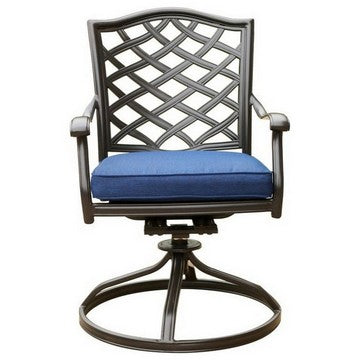 Benzara Wynn 25 Inch Modern Patio Dining Swivel Chair With Cushion Set Of 2 Blue - BM284153