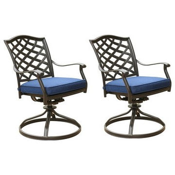 benzara Wynn 25 Inch Modern Patio Dining Swivel Chair with Cushion Set of 2 Blue - BM284153