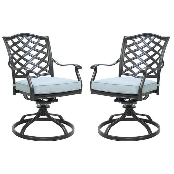 Benzara Wynn Outdoor Metal Dining Swivel Chair Set Of 2 Light Blue - BM272235