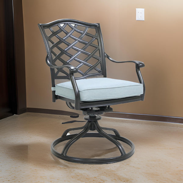 benzara Wynn Outdoor Metal Dining Swivel Chair Set of 2 Light Blue - BM272235